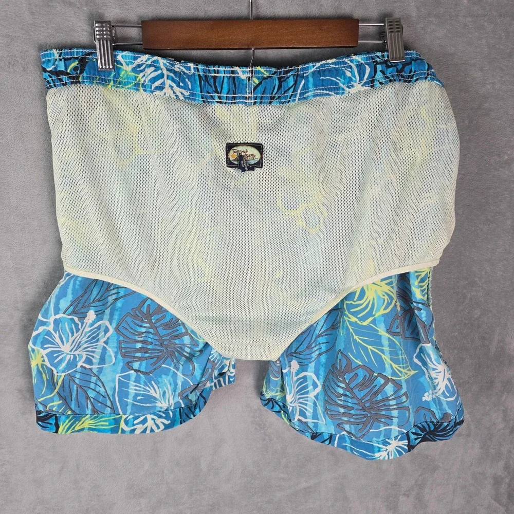 Vtg Tommy Bahama Men XL Blue Tropical Floral Mesh Lined Swim Trunks Board Shorts